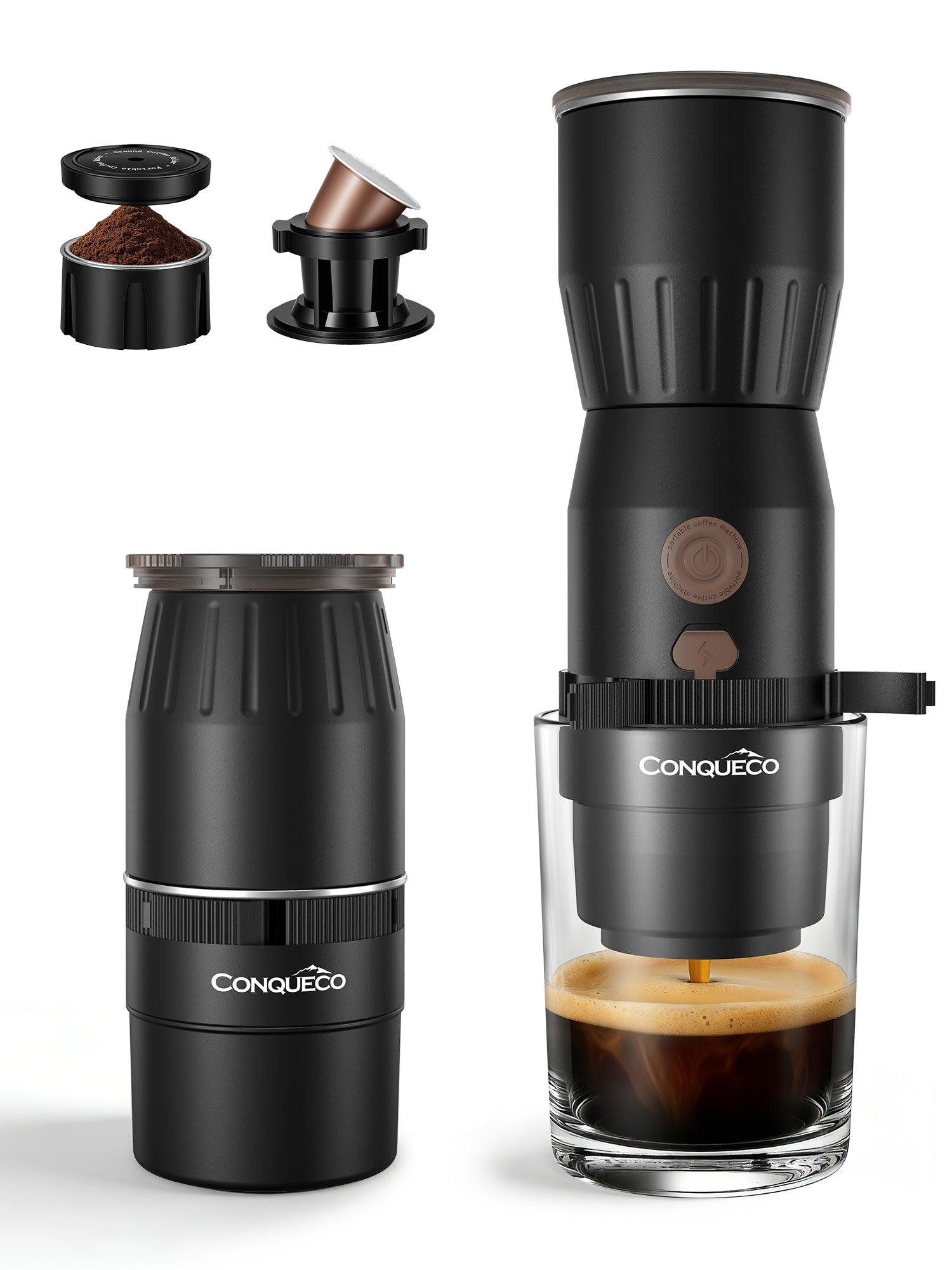 Portable Handheld Electric Espresso Maker for Capsule & Ground Coffee- PCM030 Black
