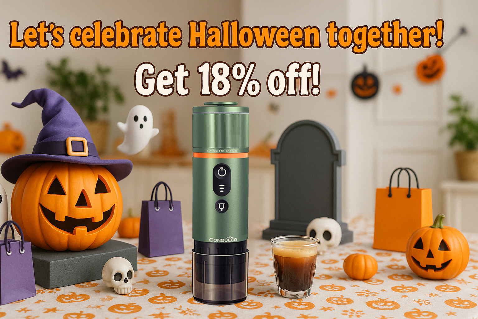 Spooktacular Halloween Coffee Promotion – Save 18% on Portable Espresso Maker & 25% on Heated Jacket
