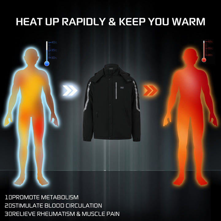 263- Men's Heated Jacket- Windproof and Waterproof with Reflective Safety Strips- Black