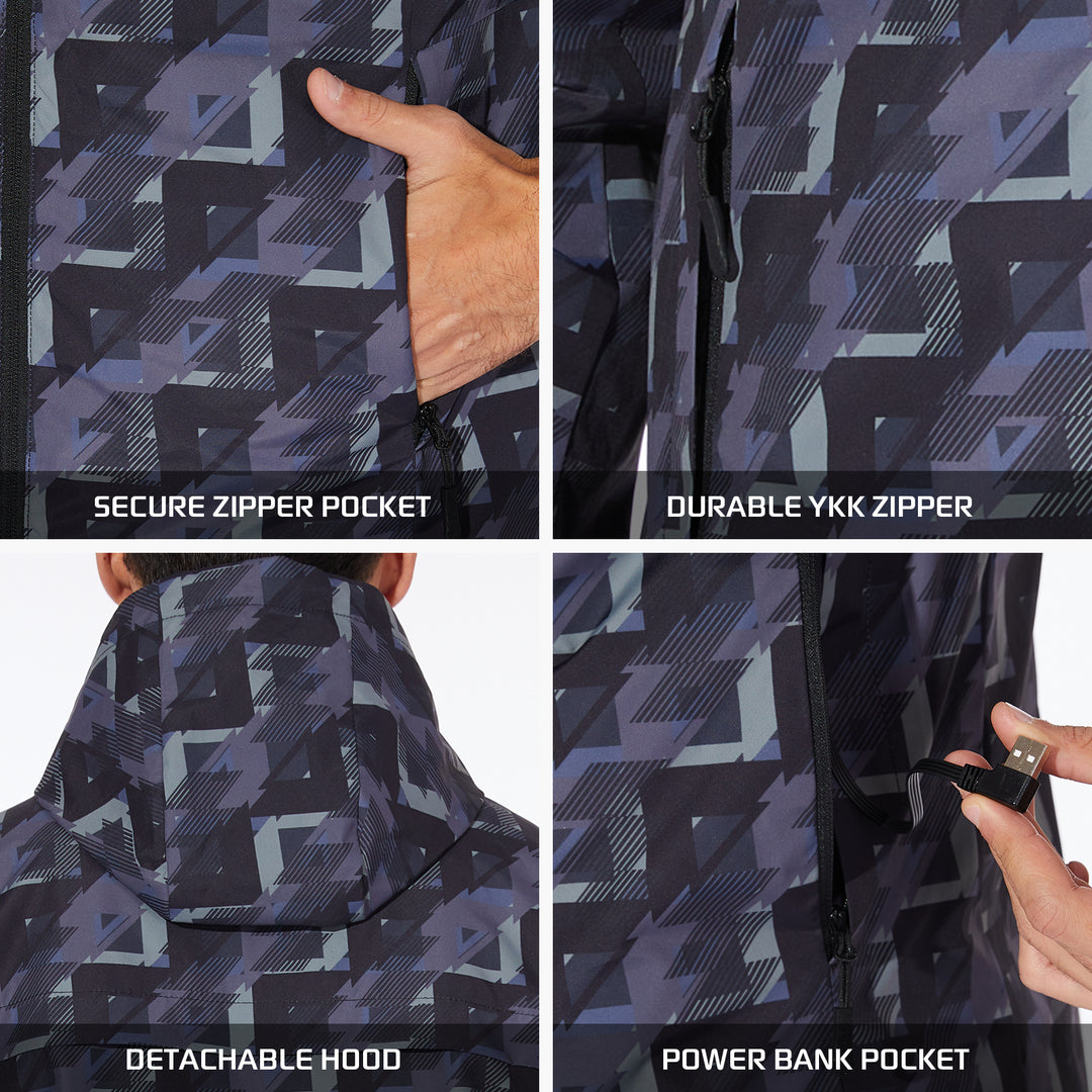 265- Men's Heated Jacket- Nylon Material with Heating Zones at Collar, Chest & Back