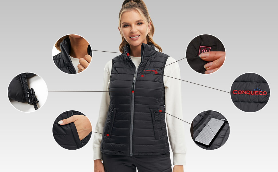 Conqueco women heated vest in winter