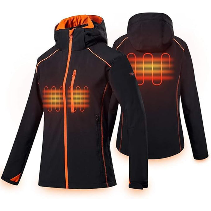 Beheizbare Slim-Fit-Hoodie-Jacke für Damen in Orange und Schwarz