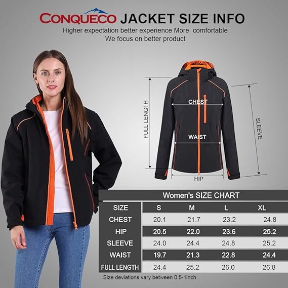 Beheizbare Slim-Fit-Hoodie-Jacke für Damen in Orange und Schwarz