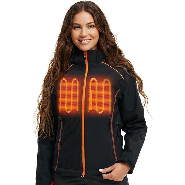 Beheizbare Slim-Fit-Hoodie-Jacke für Damen in Orange und Schwarz