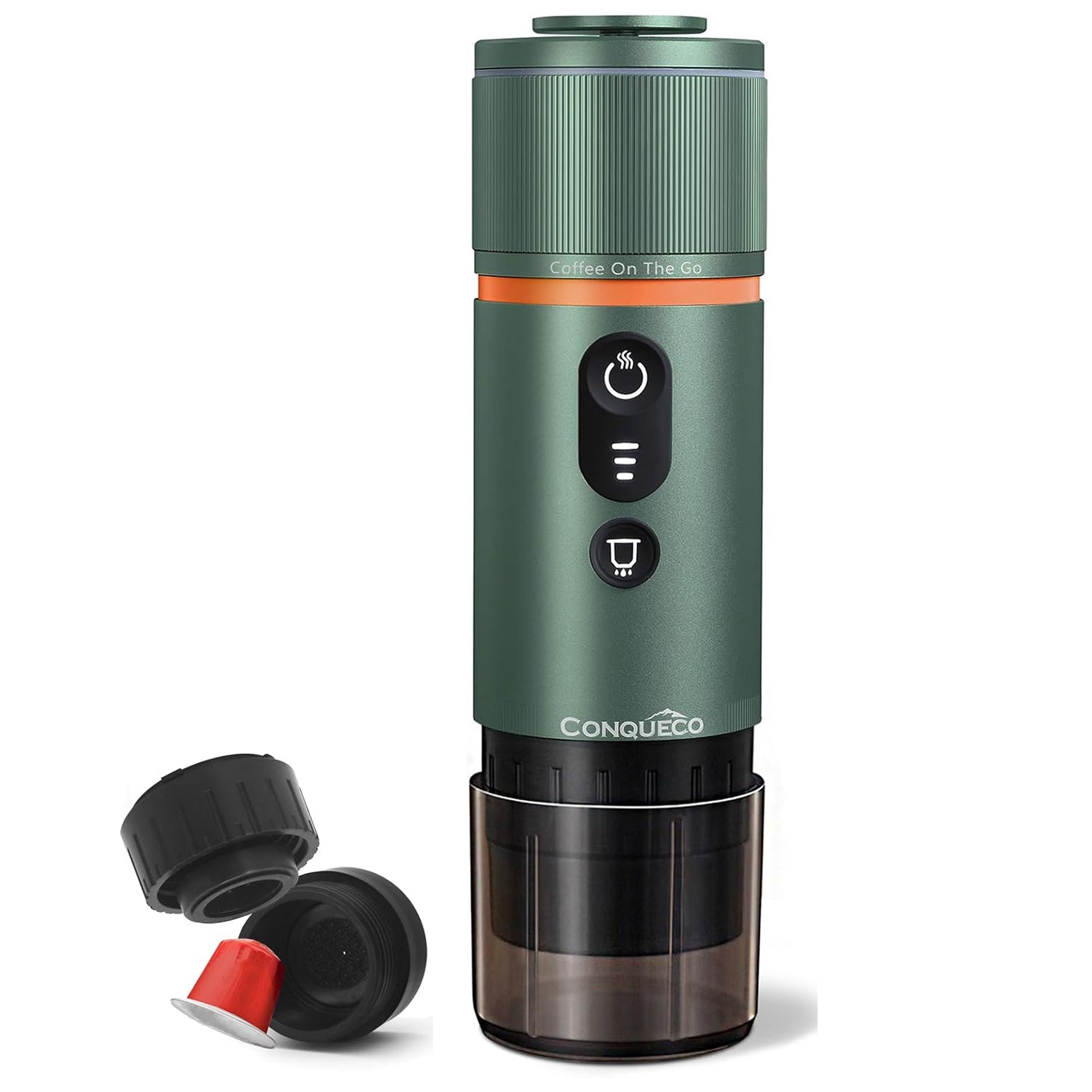 CONQUECO Espressomaschine 12V Silber mit Espresso und Kaffeepulver, perfekt für Auto und Camping