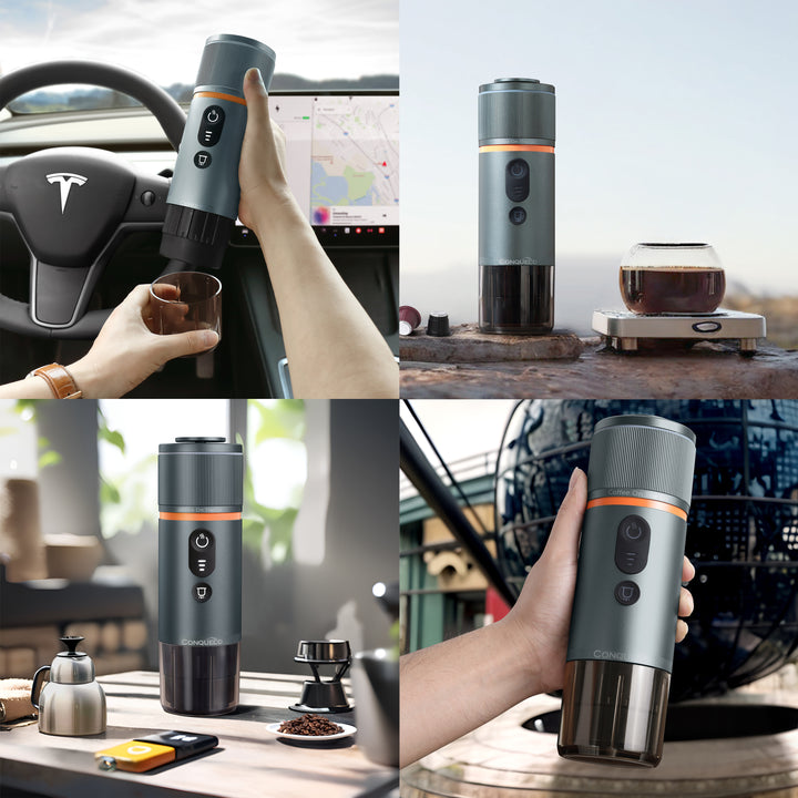 Our mobile coffee machine is built with an all-aluminum alloy body, which is 4cm shorter in height and 1cm smaller in diameter than the old version, which is truly smaller in size and lighter in weight.Easier to carry around for fun and travel.