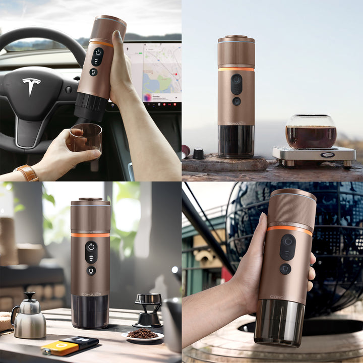 Our mobile coffee machine is built with an all-aluminum alloy body, which is 4cm shorter in height and 1cm smaller in diameter than the old version, which is truly smaller in size and lighter in weight.