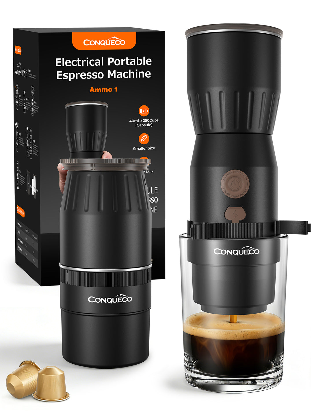 Portable Handheld Electric Espresso Maker for Capsule & Ground Coffee- PCM030 Black