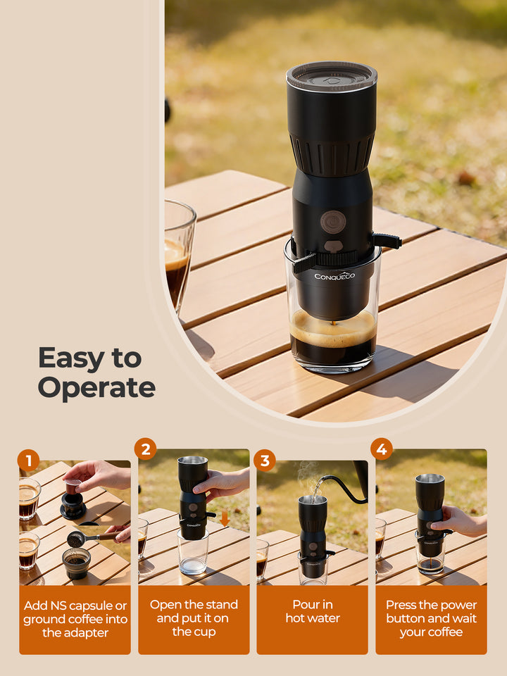 Portable Handheld Electric Espresso Maker for Capsule & Ground Coffee- PCM030 Black