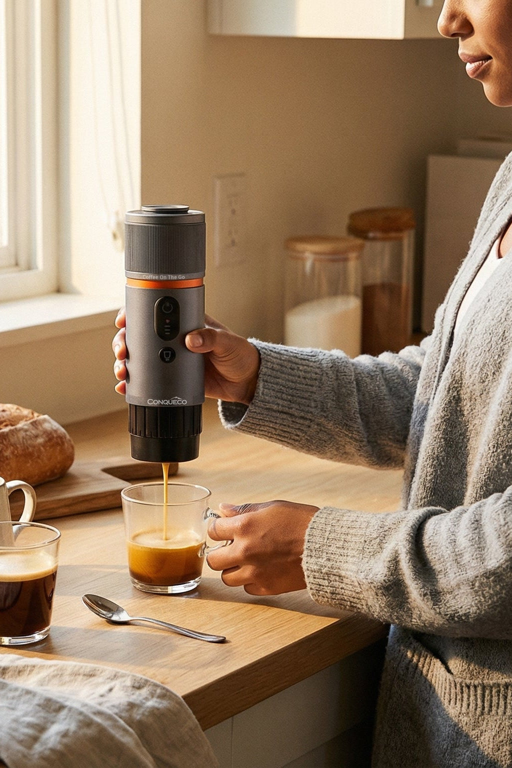CONQUECO Self-Heating Portable Espresso Machine | Travel Coffee Maker
