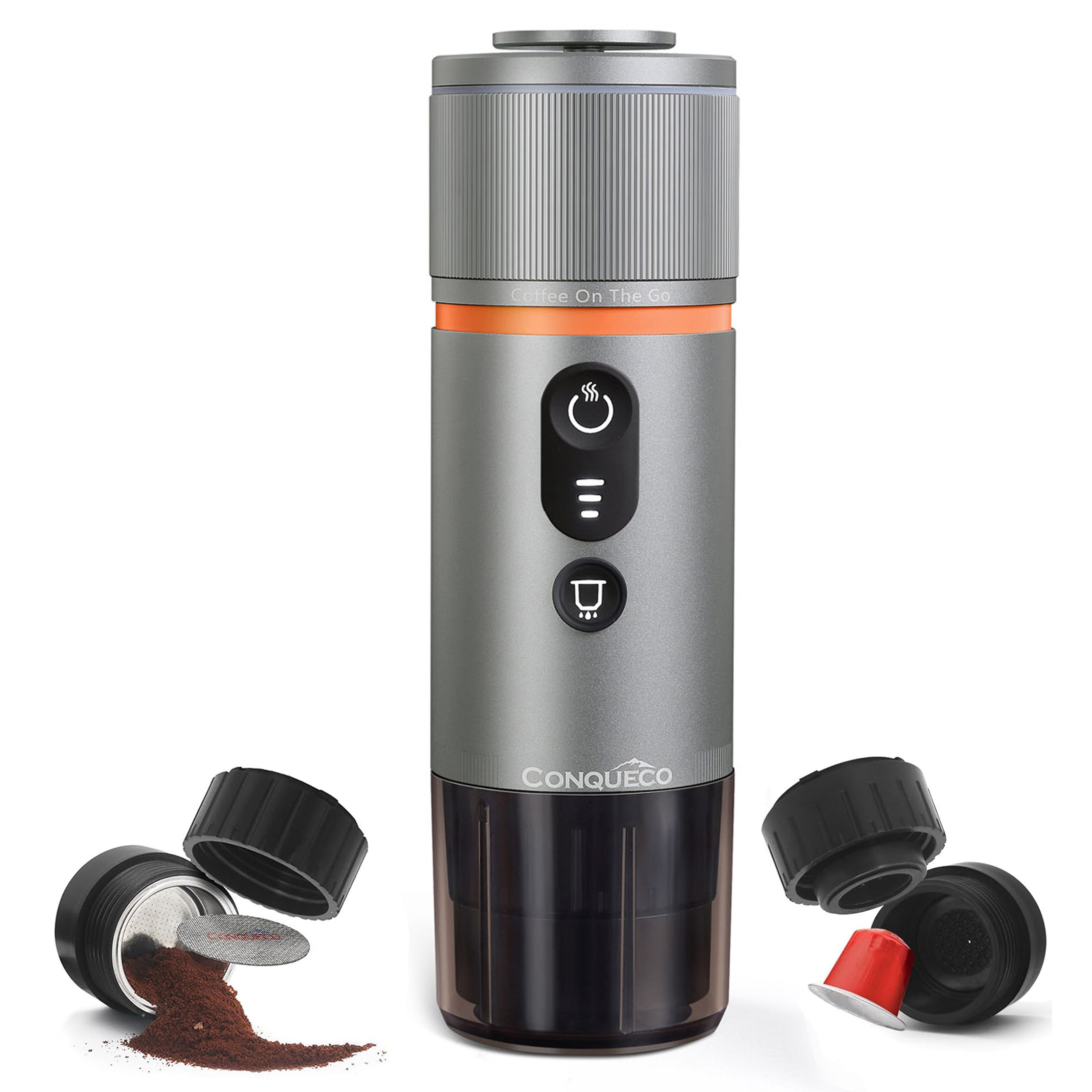 Kit macchina caffè espresso portatile Conqueco per caffè macinato e capsule