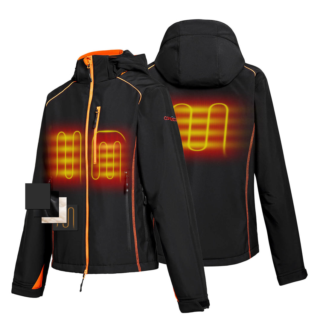 Women's Slim Fit Heated Hoodie Jacket-Orange&Black