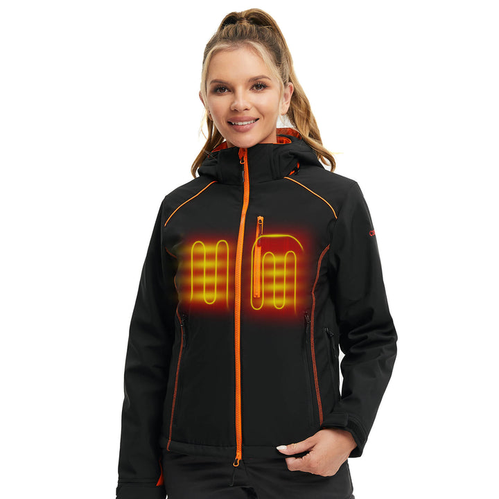 Women's Slim Fit Heated Hoodie Jacket-Orange&Black